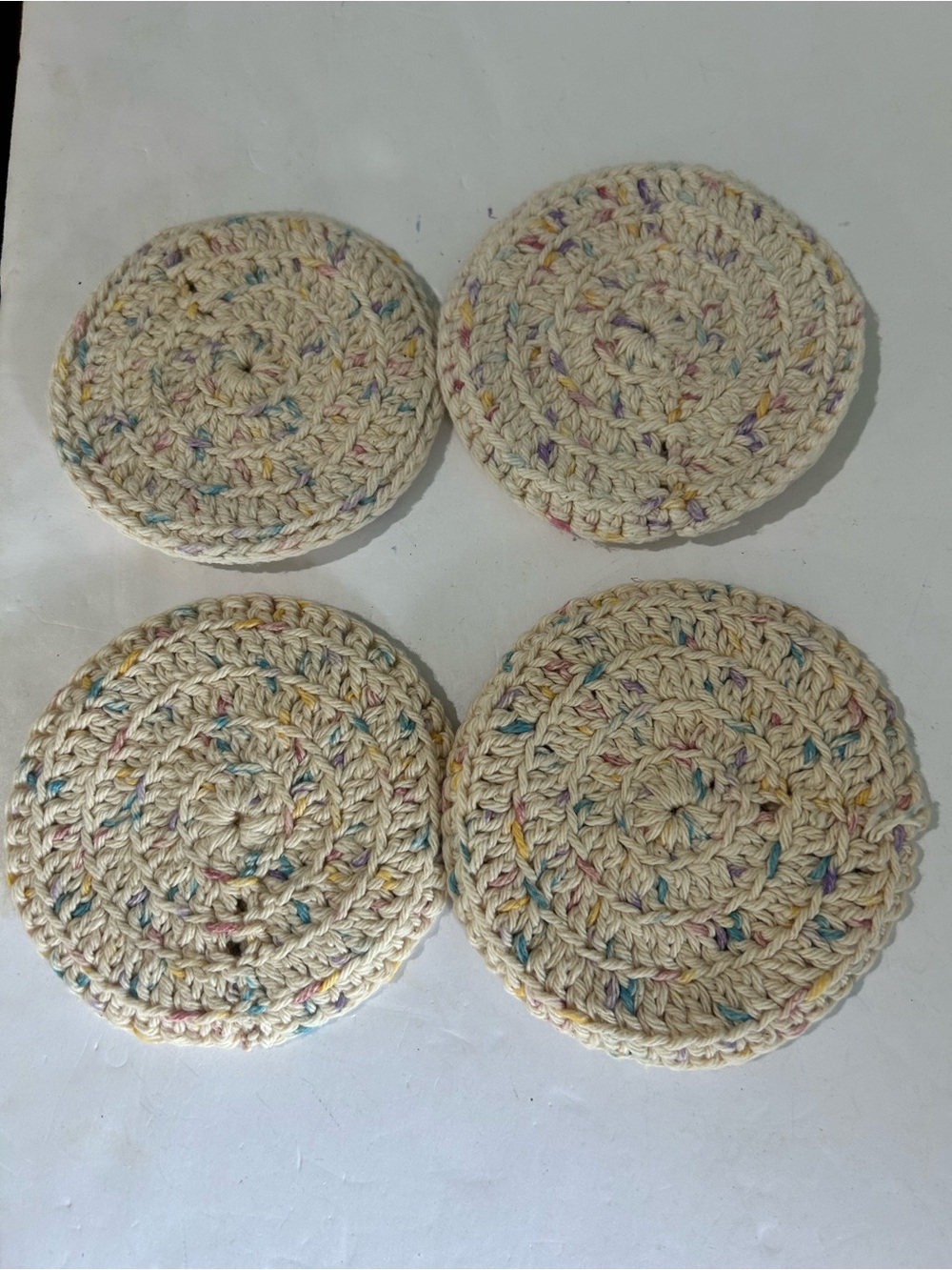 Vintage Handmade Crochet Coaster Set Of 4 Ivory Cream 4.5 Inch Grannycore